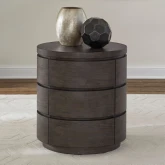 Cascade Falls Round End Table in Satin Espresso Brown Wood