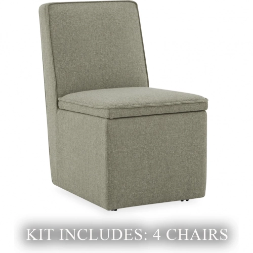 Accent Storage Dining Chairs w/ Casters in Sand Fabric (Set of 4)