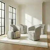 Accent Storage Dining Arm Chairs w/ Casters in Cloud White Fabric (Set of 4)