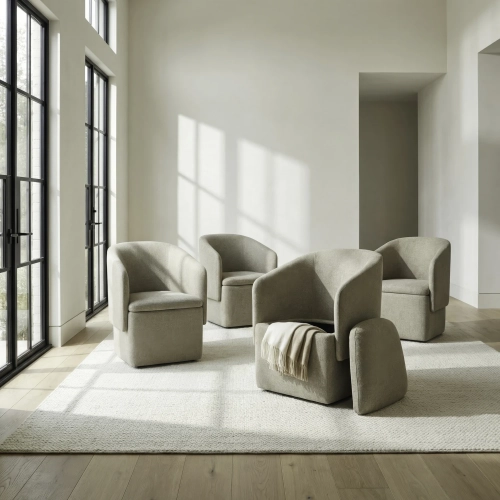 Accent Storage Dining Arm Chairs w/ Casters in Sand Fabric (Set of 4)