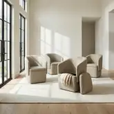 Accent Storage Dining Arm Chairs w/ Casters in Sand Fabric (Set of 4)