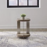 Harlow Chairside End Table in Sandstone Wood & Satin Nickel