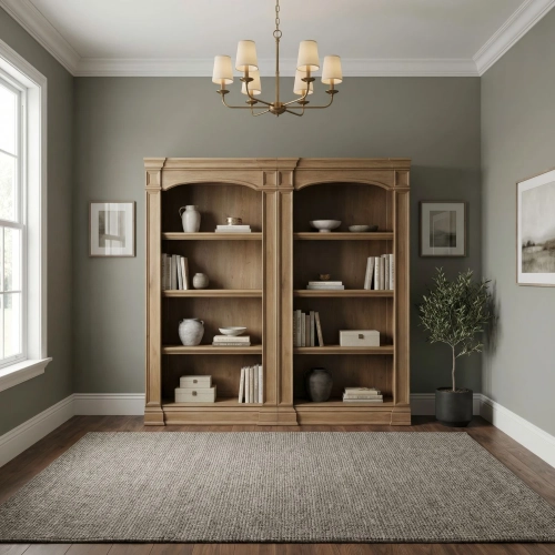 Reynolda 2-Piece Bunching Bookcase in Camel Beige Brown Wood