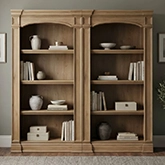 Reynolda 2-Piece Bunching Bookcase in Camel Beige Brown Wood