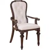 Provence Park Dining Arm Chair in Brown Wood & Tufted Cream Fabric (Set of 2)