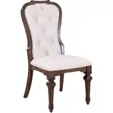 Provence Park Dining Chair in Brown Wood & Tufted Cream Fabric (Set of 2)
