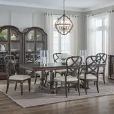 Providence Park 7-Piece Trestle Dining Set in Brown Wood & Cream Fabric