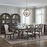 Providence Park 7-Piece Trestle Dining Set in Brown Wood & Cream Fabric