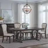 Providence Park 5-Piece Trestle Dining Set in Brown Wood & Cream Fabric
