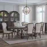 Providence Park 7-Piece Trestle Dining Set in Brown Wood & Cream Fabric