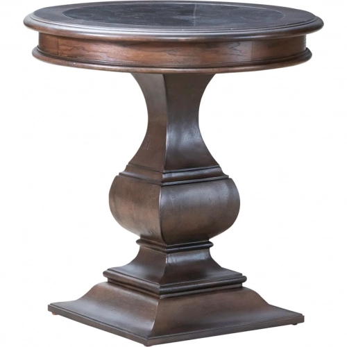Provence Park Round End Table in Chateau Brown Wood & Blue Stone