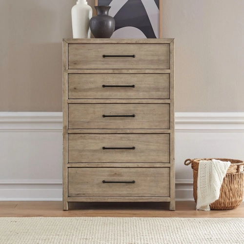 Proximity Place 5 Drawer Chest in Barley Buff Wood