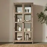 Proximity Place Bunching Display Cabinet in Buff Wood, Mirror & Seeded Glass