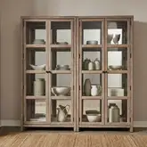Proximity Place 2-Piece Bunching Cabinet Set in Buff Wood, Mirror & Seeded Glass
