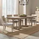 Proximity Place 5-Piece Double Pedestal Dining Set in Buff Wood & Barley Fabric