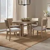 Proximity Place 5-Piece Pedestal Dining Set in Buff Wood & Barley Fabric