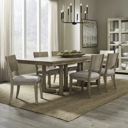Proximity Place 7-Piece Double Pedestal Dining Set in Buff Wood & Barley Fabric
