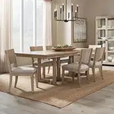 Proximity Place 7-Piece Double Pedestal Dining Set in Buff Wood & Barley Fabric