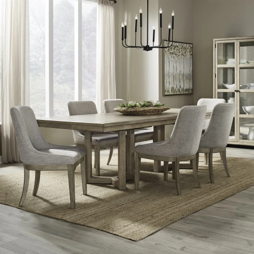 Proximity Place 7-Piece Double Pedestal Dining Set in Buff Wood & Barley Fabric
