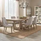 Proximity Place 7-Piece Double Pedestal Dining Set in Buff Wood & Barley Fabric