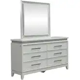 Reflections Dresser & Mirror in Pearl White Wood & Rhinestone