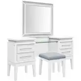 Reflections 3 Piece Bedroom Vanity Set in Pearl White Wood & Rhinestone