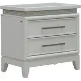 Reflections Nightstand w/ Lights & Charging in Pearl White Wood & Rhinestone