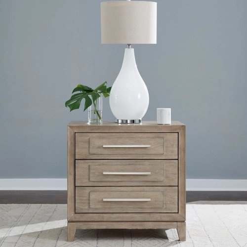 Brentwood 3 Drawer Nightstand with Charging in Sandstone Finish Wood