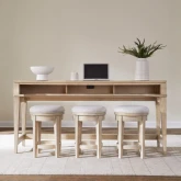 Brentwood 4 Piece Console Table & Stools Set in Sandstone Wood & Taupe Fabric