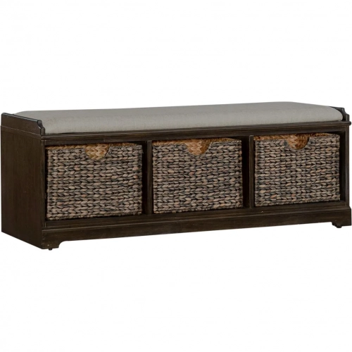 Mill Creek Wall Bench in Peppercorn Brown Wood & Cream Linen