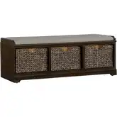 Mill Creek Wall Bench in Peppercorn Brown Wood & Cream Linen