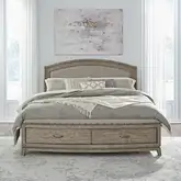 Avalon California King Storage Bed in Beige Wood & Oatmeal Fabric