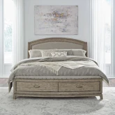 Avalon Queen Storage Bed in Burnished Beige Wood & Linen