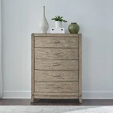 Avalon 5 Drawer Chest in Burnished Beige Wood