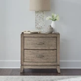 Avalon Nightstand with Charging Station in Burnished Beige Wood
