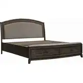 Avalon Queen Storage Bed in Coffee Brown Wood & Oatmeal Fabric
