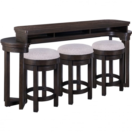 Weston 4 Piece Set in Console Bar Set in Brown Wood & Taupe Fabric