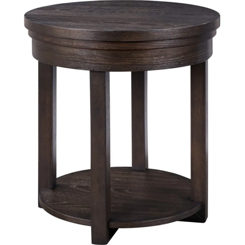 Weston Round End Table in Distressed Peppercorn Brown Wood