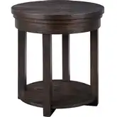 Weston Round End Table in Distressed Peppercorn Brown Wood