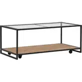 Bedford Coffee Cocktail Table in Weathered Wood, Metal & Tempered Glass
