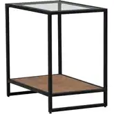 Bedford Chairside End Table in Weathered Wood, Metal & Tempered Glass