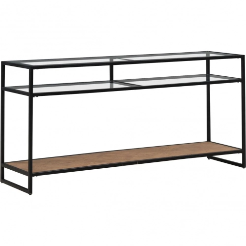 Bedford Sofa Table in Weathered Wood, Metal & Tempered Glass