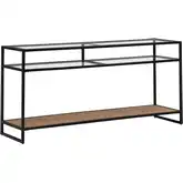 Bedford Sofa Table in Weathered Wood, Metal & Tempered Glass