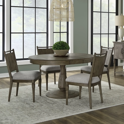 Hickory Grove 5 Piece Pedestal Dining Set in Heirloom Brown Wood