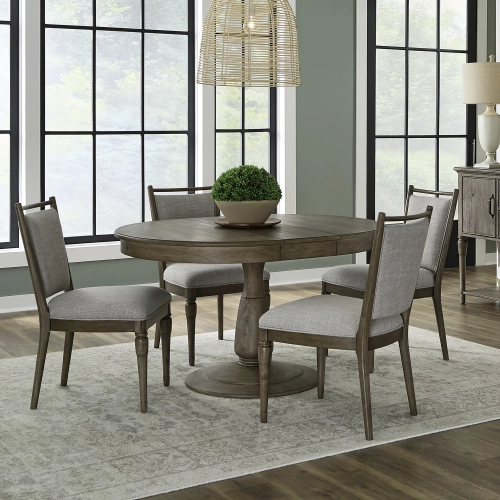 Hickory Grove 5 Piece Pedestal Dining Set in Heirloom Brown Wood