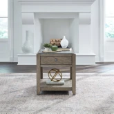 Millstone End Table in Nutmeg Brown Wood & Tile