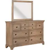Haven Hills Dresser & Mirror in Camel Beige Brown Wood