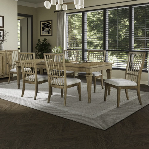 Haven Hills 7 Piece Dining Set in Beige Wood & Sand Fabric