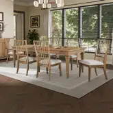 Haven Hills 7 Piece Dining Set in Beige Wood & Sand Fabric