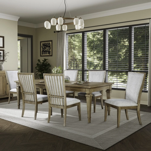 Haven Hills 7 Piece Dining Set in Beige Wood & Sand Fabric